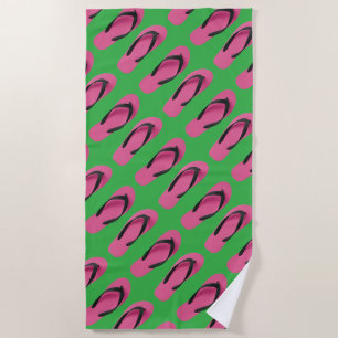 Pink Flip Flops Green Beach Towel