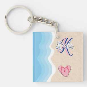 Pink Flip-flops on the Beach Keychain