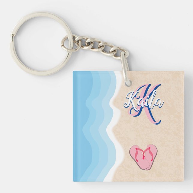 Pink Flip-flops on the Beach Keychain (Front)