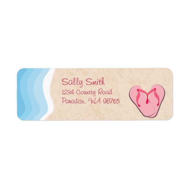 Pink Flip-Flops on the Beach Label (Front)