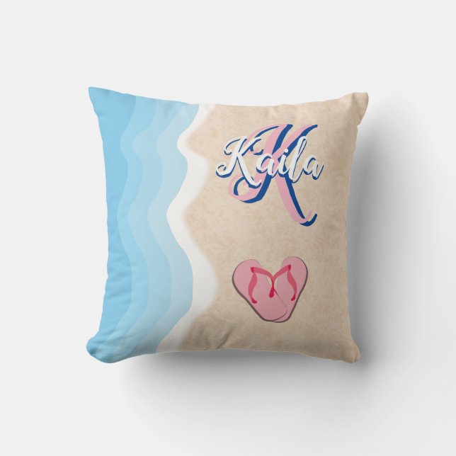 Pink Flip-flops on the Beach Throw Pillow (Front)