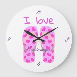 Pink Flip-Flops Thunder_Cove Large Clock