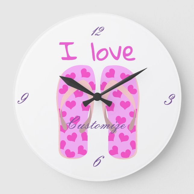 Pink Flip-Flops Thunder_Cove Large Clock (Front)
