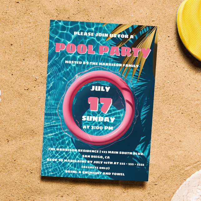 Pink Float Tropical Summer Pool Party Invitation (Creator Uploaded)