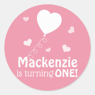 Pink Floating Hearts First Birthday Personalized Classic Round Sticker