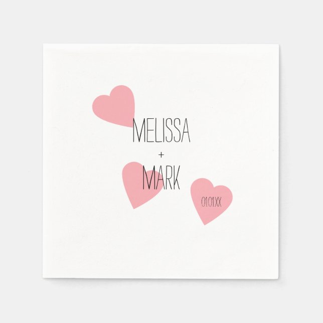 Pink Floating Hearts Monogram Napkins (Front)