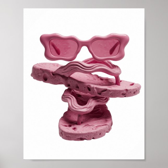 Pink FLOATING PINK SUNGLASSES AND FLIP FLOPS Poster (Front)