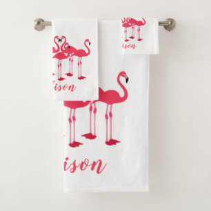 Pink Flock Of Flamingos Themed Bath Towel Set