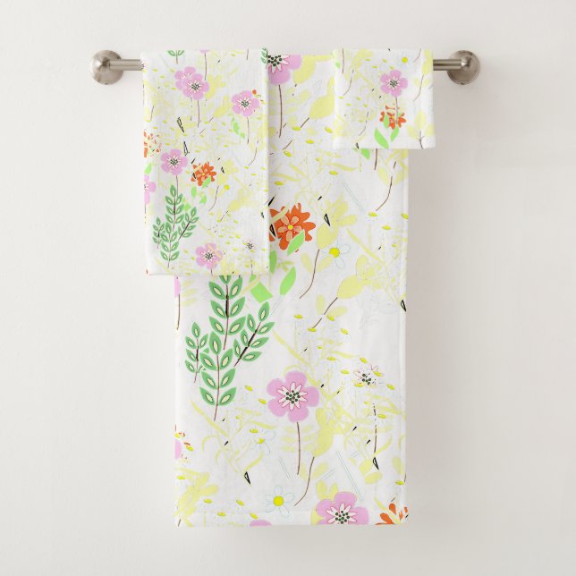 Pink Flora And Foliage  Bath Towel Set (Insitu)