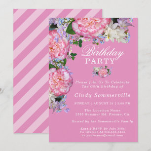 Pink Floral 00th Birthday Party Invitation