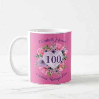 Pink Floral 100th Birthday Mug for Women