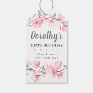 Pink Floral 100th Birthday Thank You Favour Tags