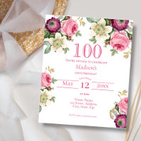 Pink Floral | 100th Budget Birthday Invitation