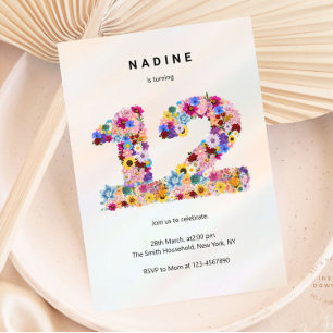 Pink Floral 12th Birthday Garden Spring Wildflower Invitation