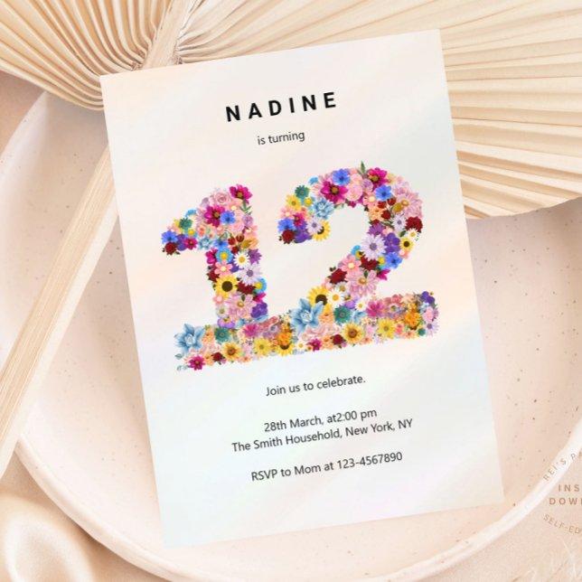 Pink Floral 12th Birthday Garden Spring Wildflower Invitation (Creator Uploaded)