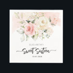 Pink Floral 16th Birthday Party Paper Napkin<br><div class="desc">Cute modern elegant Sweet 16 birthday party paper napkins. Customize by clicking the "Personalize" button. For further customization, use our design tool to modify this template. TIP: Check out the other birthday items in this collection below. We've grouped items in this collection to make your shopping for the special birthday...</div>