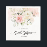 Pink Floral 16th Birthday Party Paper Napkin<br><div class="desc">Cute modern elegant Sweet 16 birthday party paper napkins. Customize by clicking the "Personalize" button. For further customization, use our design tool to modify this template. TIP: Check out the other birthday items in this collection below. We've grouped items in this collection to make your shopping for the special birthday...</div>