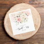 Pink Floral 16th Birthday Party Paper Napkin<br><div class="desc">Cute modern elegant Sweet 16 birthday party paper napkins. Customize by clicking the "Personalize" button. For further customization, use our design tool to modify this template. TIP: Check out the other birthday items in this collection below. We've grouped items in this collection to make your shopping for the special birthday...</div>