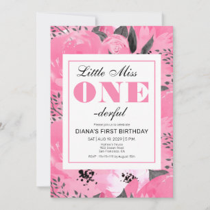 Pink Floral 1st Birthday Invitation