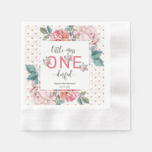 Pink Floral 1st Birthday Paper Coined Napkin