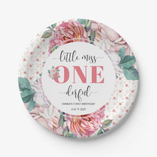 Pink Floral 1st Birthday Paper Plate