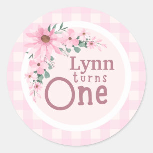 Pink Floral 1st Birthday Sticker