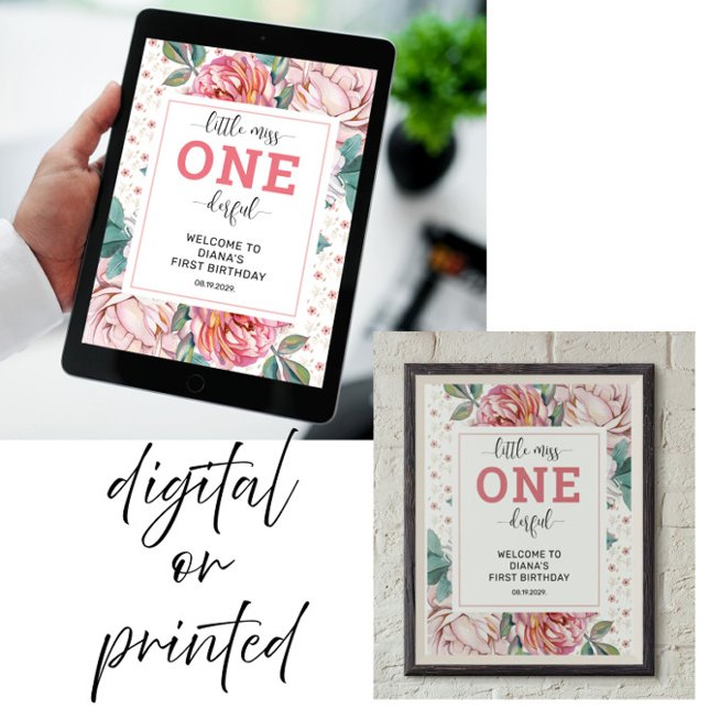 Pink Floral 1st Birthday Welcome Poster (Creator Uploaded)