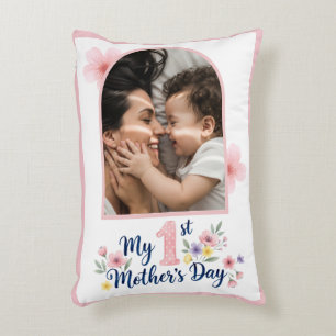 Pink Floral 1st Mother's Day Custom Keepsake Accent Pillow