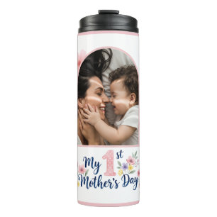 Pink Floral 1st Mother's Day Custom Keepsake Thermal Tumbler
