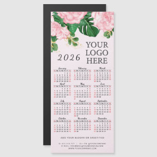 Pink Floral 2025 Calendrier Magnet Ajouter logo d'