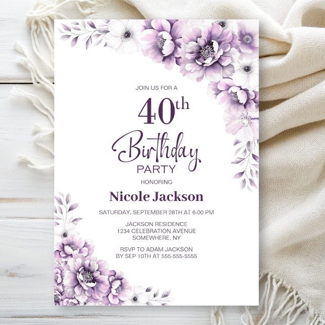 Pink Floral 40th Birthday Party Invitation (Creator Uploaded)