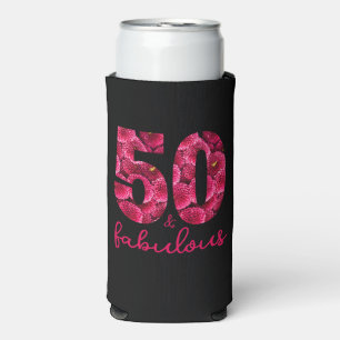 Pink Floral 50 and Fabulous 50th Birthday Party Seltzer Can Cooler