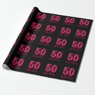 Pink Floral 50 and Fabulous 50th Birthday Party Wrapping Paper