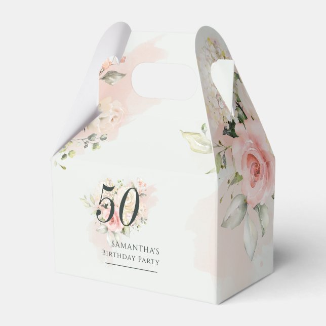 Pink Floral 50th Birthday Any Age Greenery Party Favor Box (Front Side)