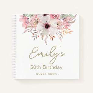 Pink Floral 50th Birthday Party Livre d'invité
