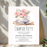 Pink Floral 50th Book Theme Birthday Invitation<br><div class="desc">Looking for the perfect invitation for your upcoming birthday bash? Look no further than these charming book-themed invitations! With a simple and classic design featuring a book and a cup brimming with beautiful pink flowers,  these affordable invitations will impress all your guests. They are available to personalize.</div>
