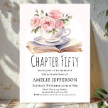 Pink Floral 50th Book Theme Birthday  Invitation<br><div class="desc">Looking for the perfect invitation for your upcoming birthday bash? Look no further than these charming book-themed invitations! With a simple and classic design featuring a book and a cup brimming with beautiful pink flowers,  these invitations will impress all your guests. They are available to personalize.</div>