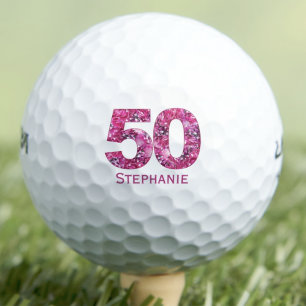 Pink Floral 50th Gift for Mom - Floral Number 50 Golf Balls