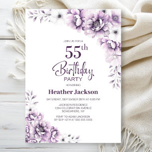 Pink Floral 55th Birthday Party Invitation
