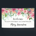 Pink Floral 60th Birthday Party Welcome Banner<br><div class="desc">Beautiful flowers create a stunning 60th birthday party welcome banner. A gorgeous combination of bright pink peonies with lots of greenery with assorted vines and leaves make it a very modern floral design. It has a bit of a Boho Chic vibe, because of the dangling vines and leaves. This bridal...</div>