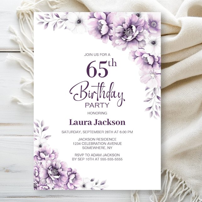 Pink Floral 65th Birthday Party Invitation (Creator Uploaded)