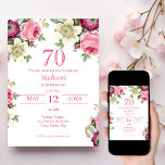 Pink Floral | 70th Birthday Invitation<br><div class="desc">Looking for the perfect invitation for your upcoming 70th birthday bash? Look no further than these lovely pink floral invitations! With a delicate and beautiful design featuring pretty watercolor roses, anemones, and clematis with elegant font, these invitations will impress all your guests. Available to customize and purchase as card invitations,...</div>
