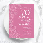 Pink Floral 70th Birthday Party Invitation<br><div class="desc">Pink Floral 70th Birthday Party Invitation. Minimalist modern design featuring botanical outline drawings accents and typography script font. Simple trendy invite card perfect for a stylish female bday celebration. Can be customized to any age. Printed Zazzle invitations or instant download digital printable template.</div>