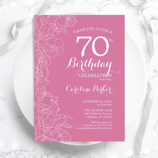 Pink Floral 70th Birthday Party Invitation (Creator Uploaded)