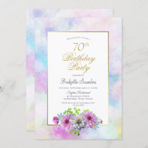 Pink Floral 70th Birthday Party Invitation