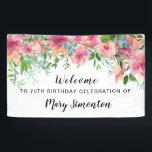 Pink Floral 70th Birthday Party Welcome Banner<br><div class="desc">Beautiful flowers create a stunning 70th birthday party welcome banner. A gorgeous combination of bright pink peonies with lots of greenery with assorted vines and leaves make it a very modern floral design. It has a bit of a Boho Chic vibe, because of the dangling vines and leaves. This bridal...</div>
