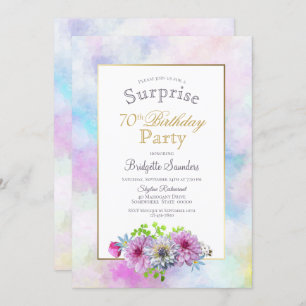 Pink Floral 70th Birthday Surprise Party Invitation