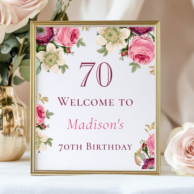 Pink Floral 70th Birthday Welcome Sign (Creator Uploaded)