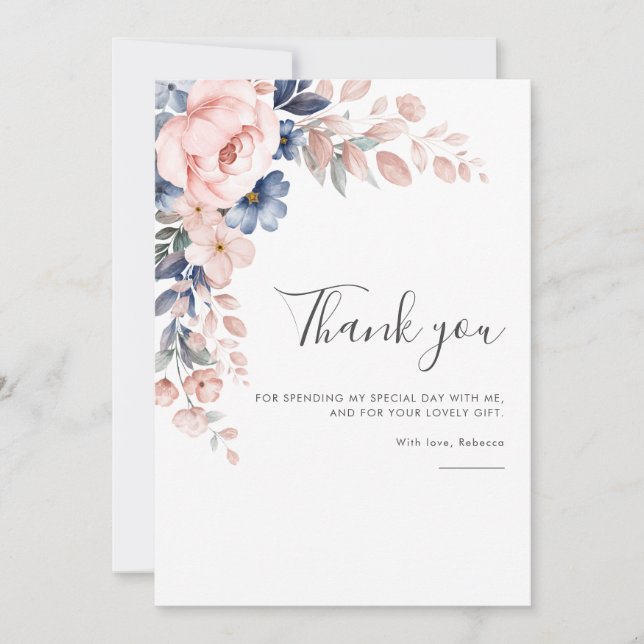 Pink Floral 75th Birthday After Party Thank You Card (Front)