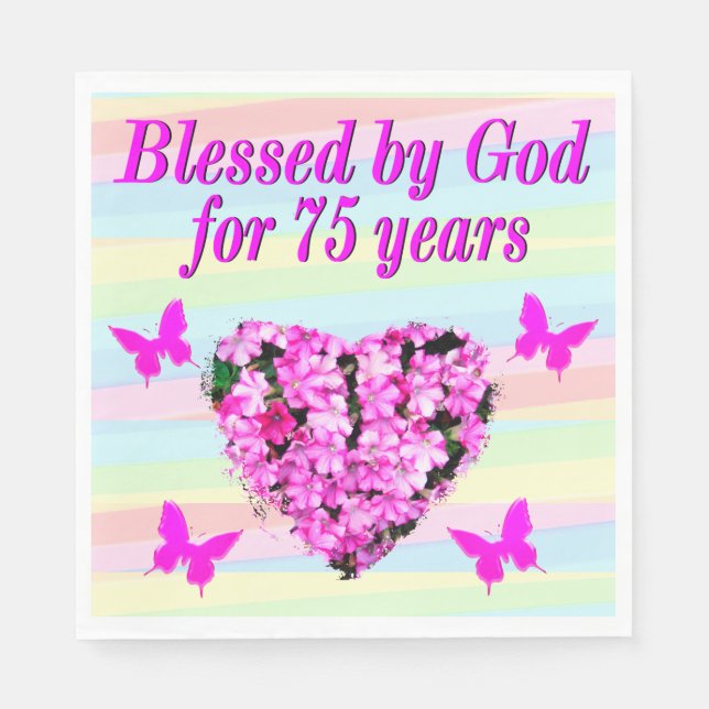 PINK FLORAL 75TH BIRTHDAY PAPER PARTY NAPKINS (Front)